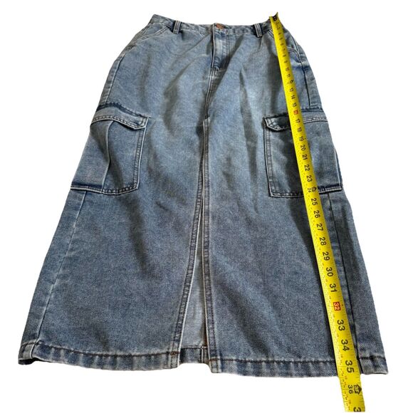 Love Fire Denim Cargo Skirt Size 5 Front Slit Pockets Blue Medium Wash Midi Maxi - Picture 4 of 8
